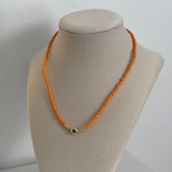 Other Jewelry - Orange Beaded Evil Eye Necklace Boho Protection Charm Jewelry Gift